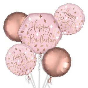Blush Happy Birthday Balloon Bouquet 5 Piece
